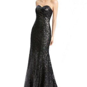 NWT Azazie Estrella Black Sequin Mermaid Bridesmaid Dress Strapless Gown Size 8